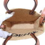 Loewe 2-Way Raffia Standard Tote Shoulder Bag Logo Leather Beige Brown — view 6