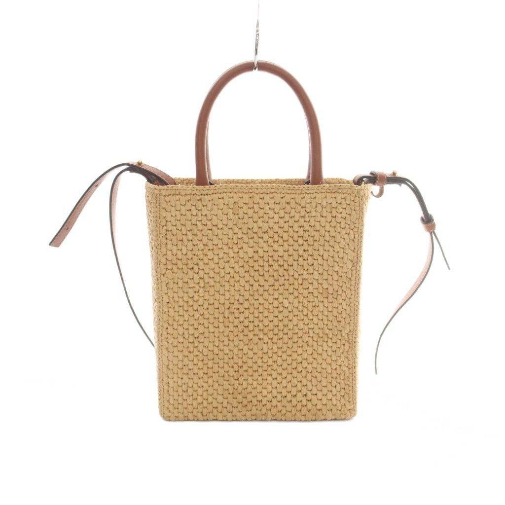 Loewe 2-Way Raffia Standard Tote Shoulder Bag Logo Leather Beige Brown — view 2