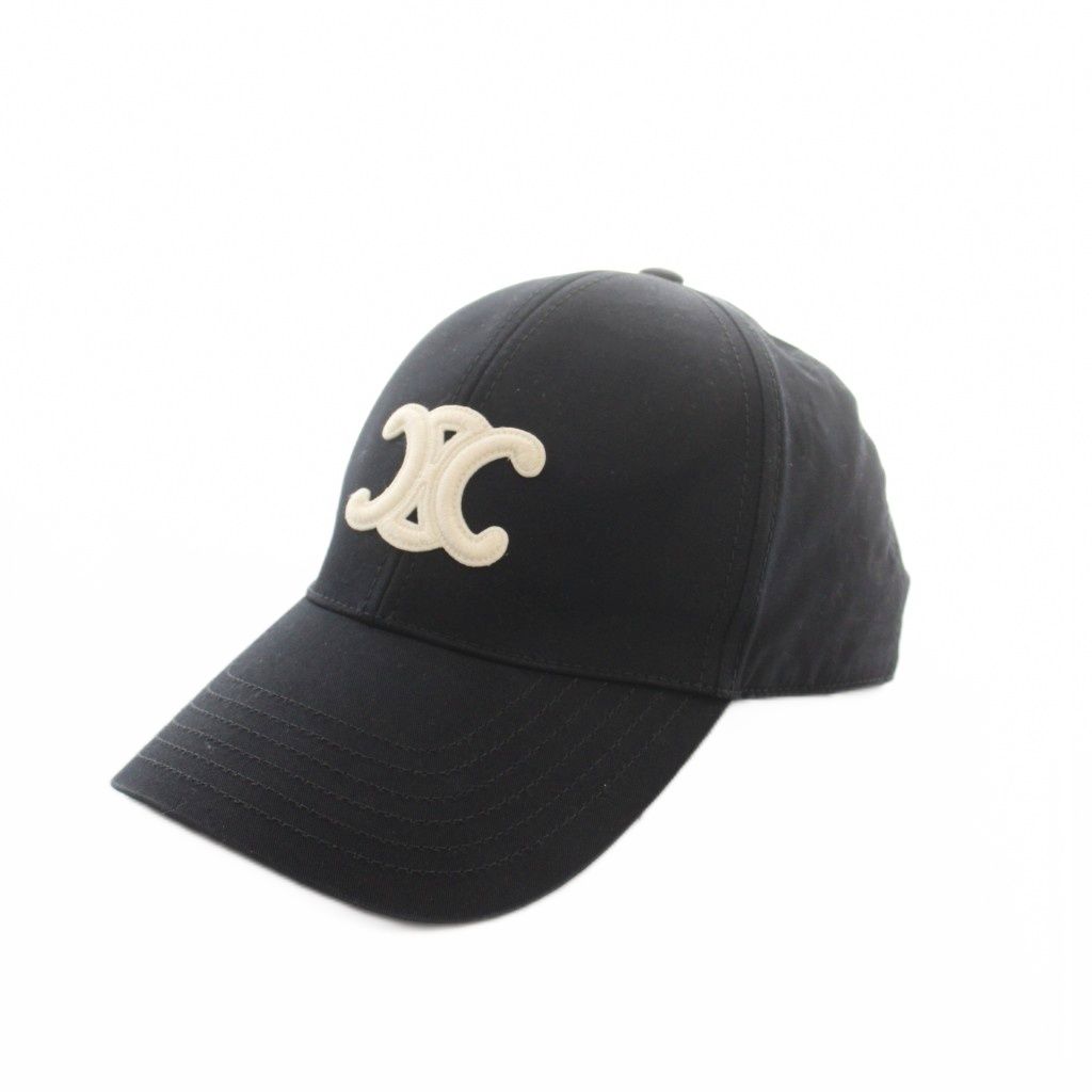 Celine Triomphe Baseball Cap Hat Logo Embroidery M Black