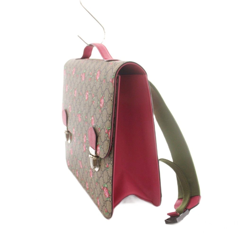 Gucci Children's Flower Print Backpack Floral Pattern GG Supreme Brown Pink — view 3