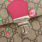 Gucci Children's Flower Print Backpack Floral Pattern GG Supreme Brown Pink — view 8