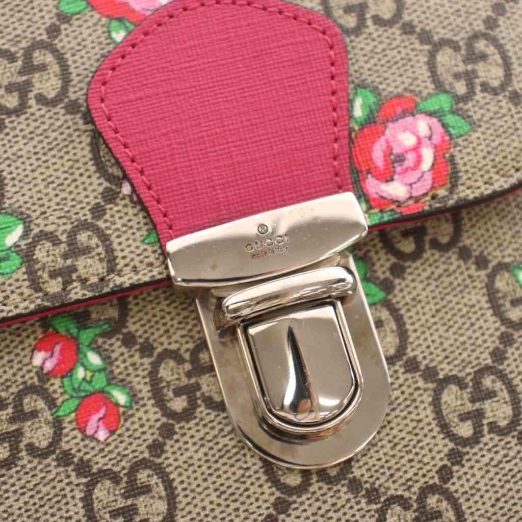 Gucci Children's Flower Print Backpack Floral Pattern GG Supreme Brown Pink — view 8