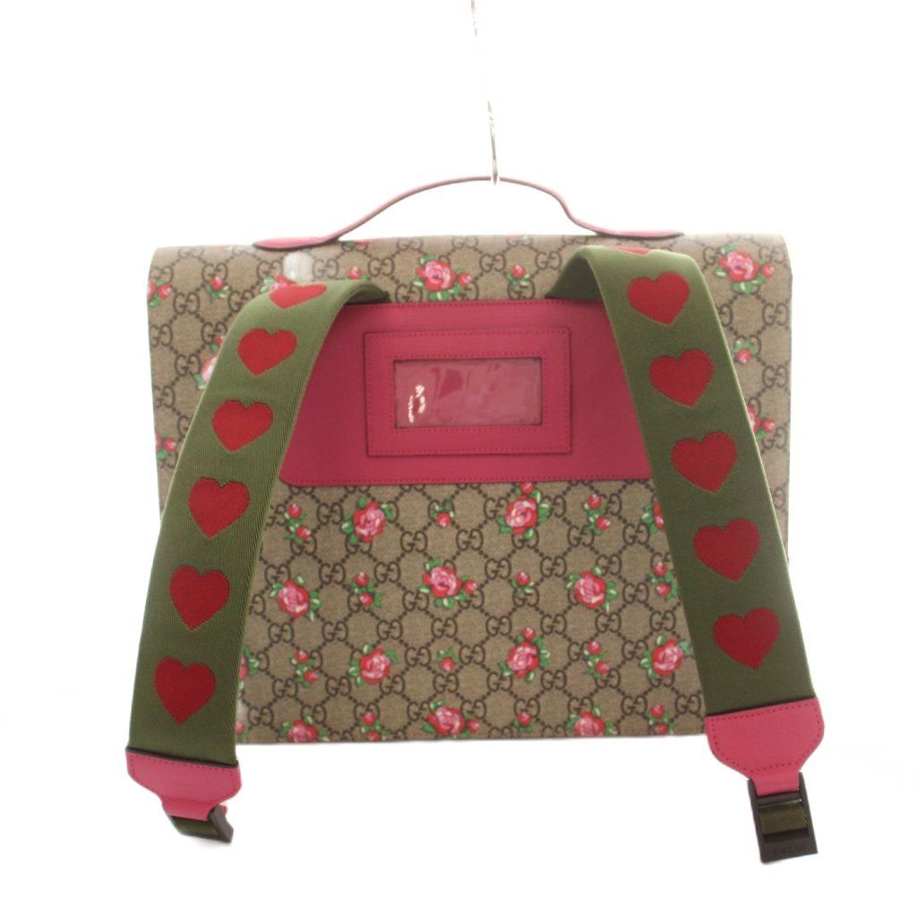 Gucci Children's Flower Print Backpack Floral Pattern GG Supreme Brown Pink — view 2