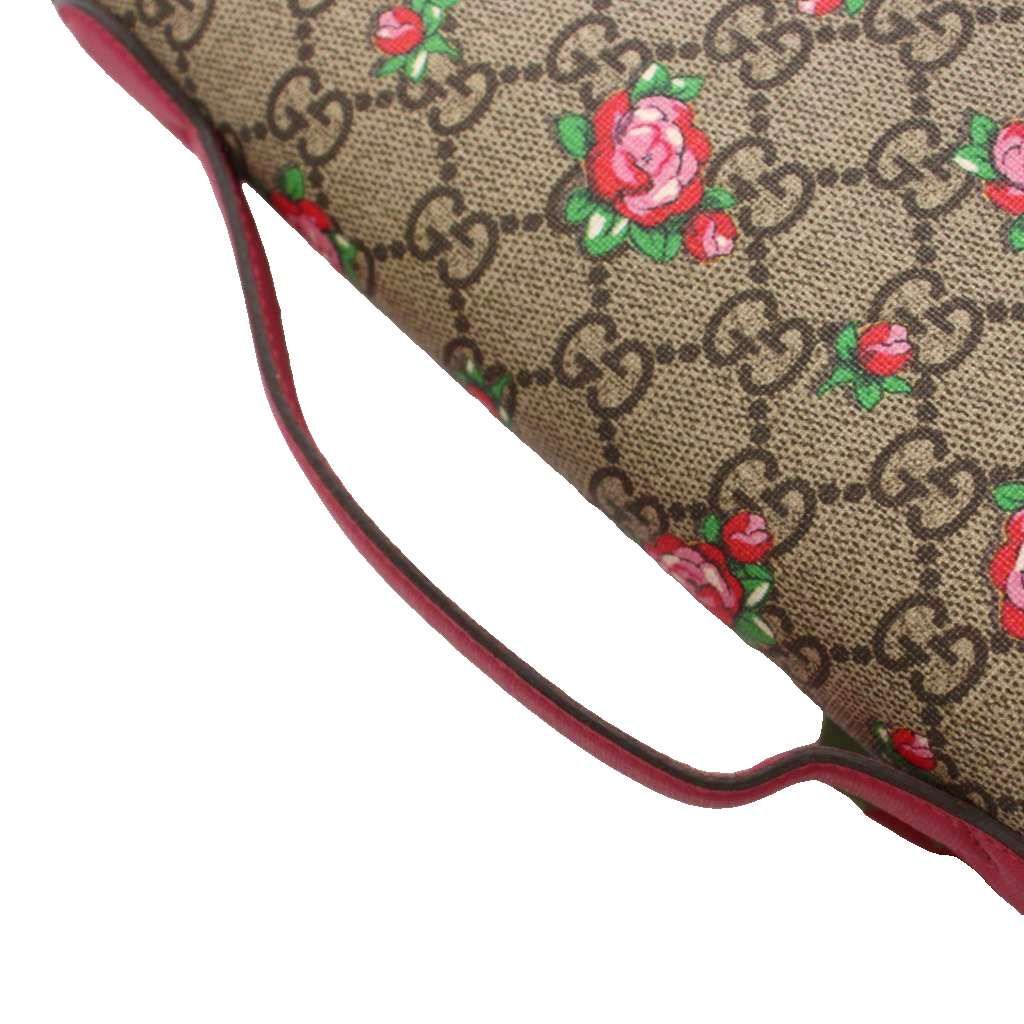 Gucci Children's Flower Print Backpack Floral Pattern GG Supreme Brown Pink — view 5