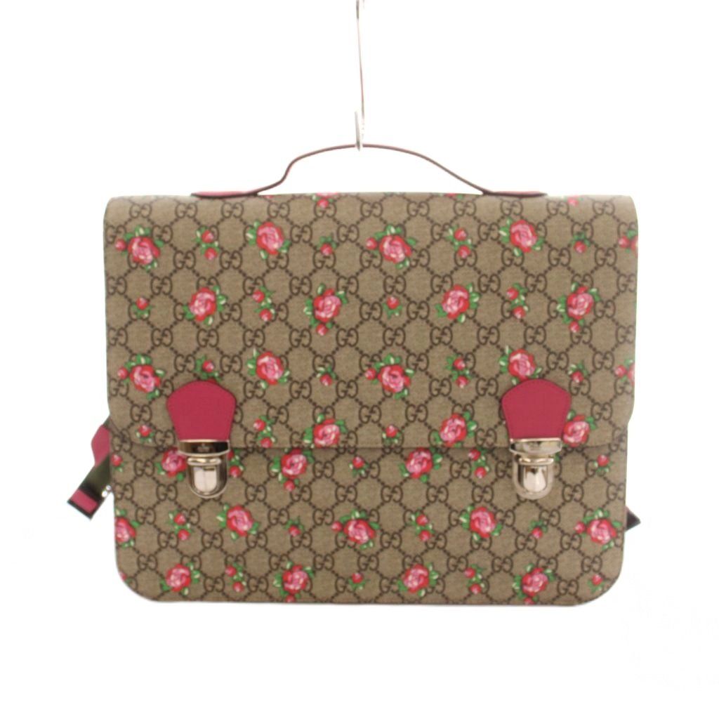 Gucci Children's Flower Print Backpack Floral Pattern GG Supreme Brown Pink