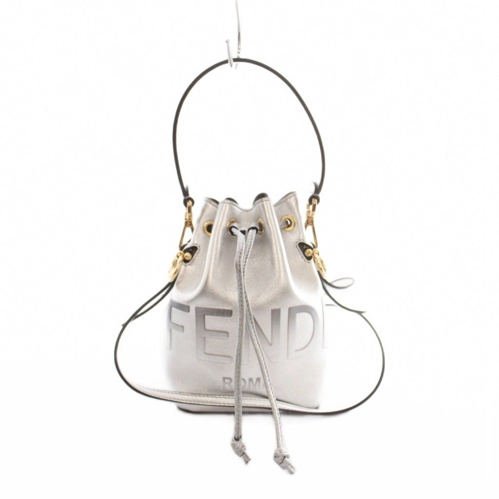 Fendi Mini Montresor Drawstring 2-Way Shoulder Bag Leather Silver Colored