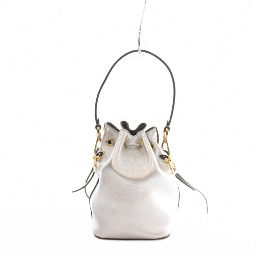Fendi Mini Montresor Drawstring 2-Way Shoulder Bag Leather Silver Colored — view 2