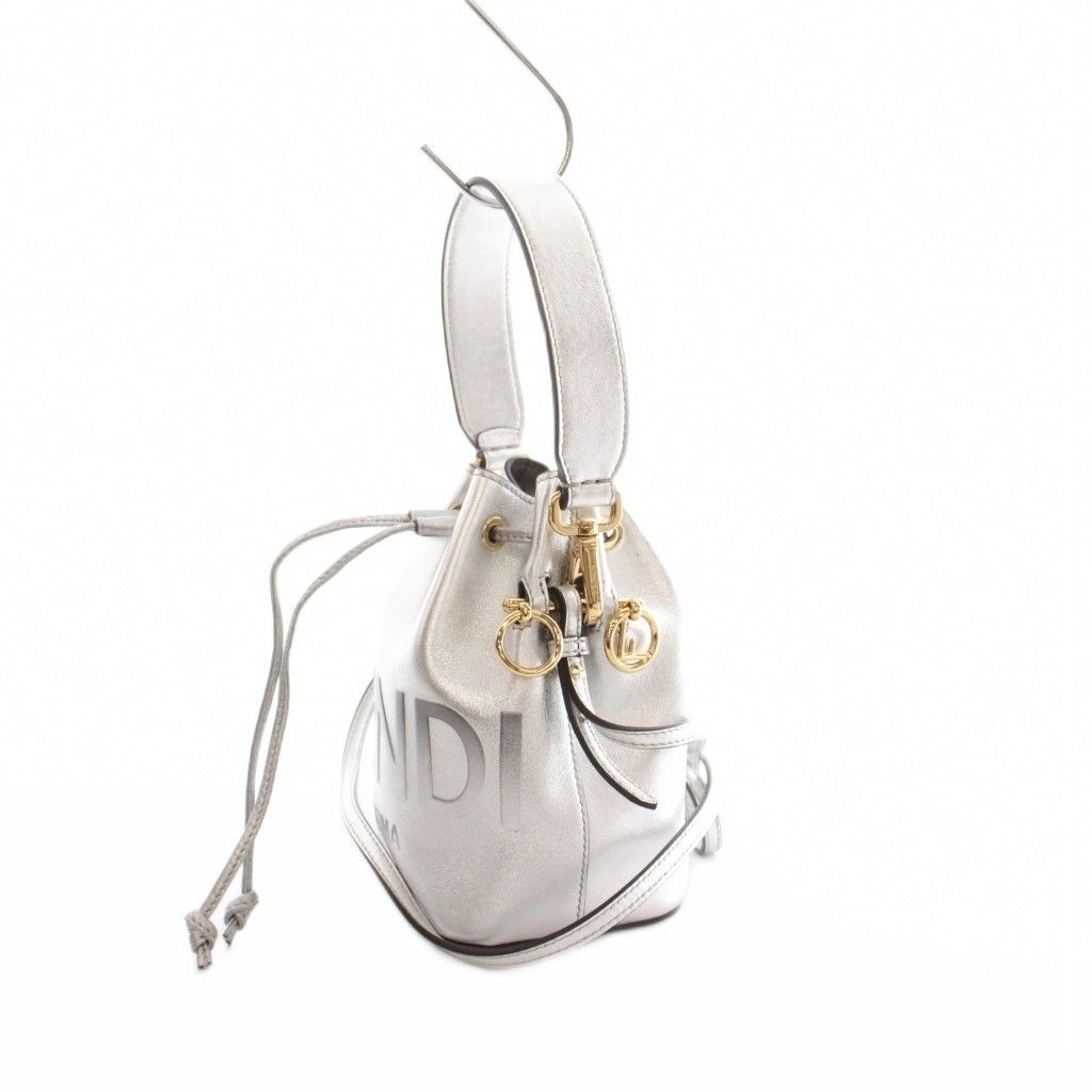 Fendi Mini Montresor Drawstring 2-Way Shoulder Bag Leather Silver Colored — view 3