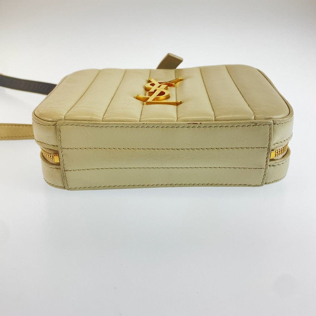 Saint Laurent Vicky Greige Gold Leather Shoulder Bag — view 3