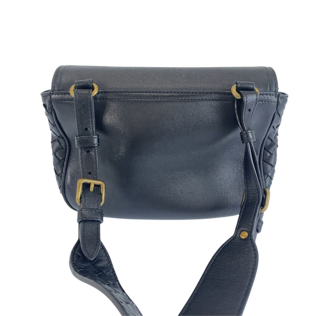 Bottega Veneta Intrecciato Black Gold Leather Crossbody Shoulder Bag — view 2