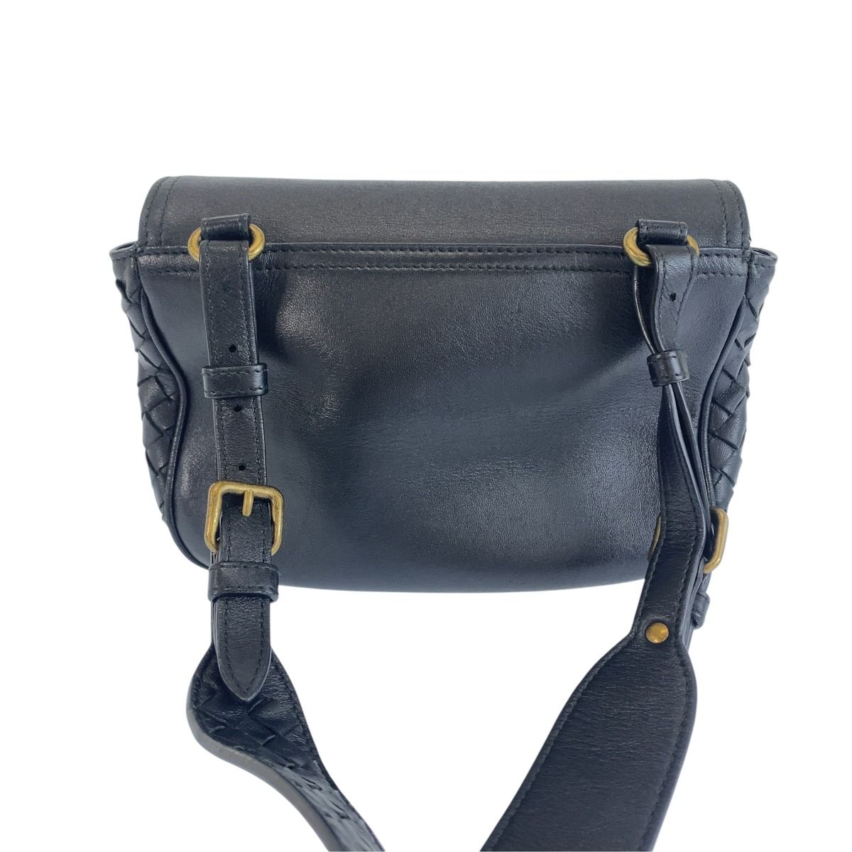 Bottega Veneta Intrecciato Black Gold Leather Crossbody Shoulder Bag — view 2