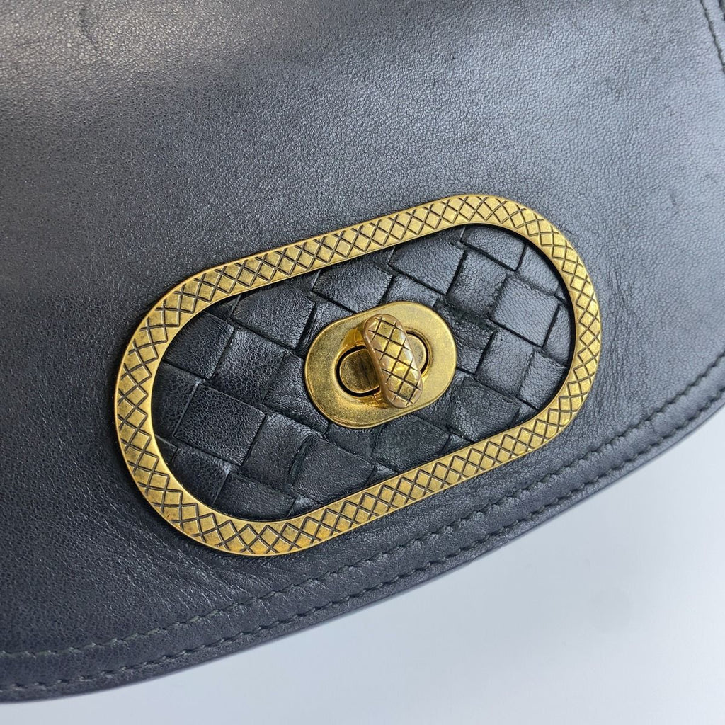 Bottega Veneta Intrecciato Black Gold Leather Crossbody Shoulder Bag — view 3