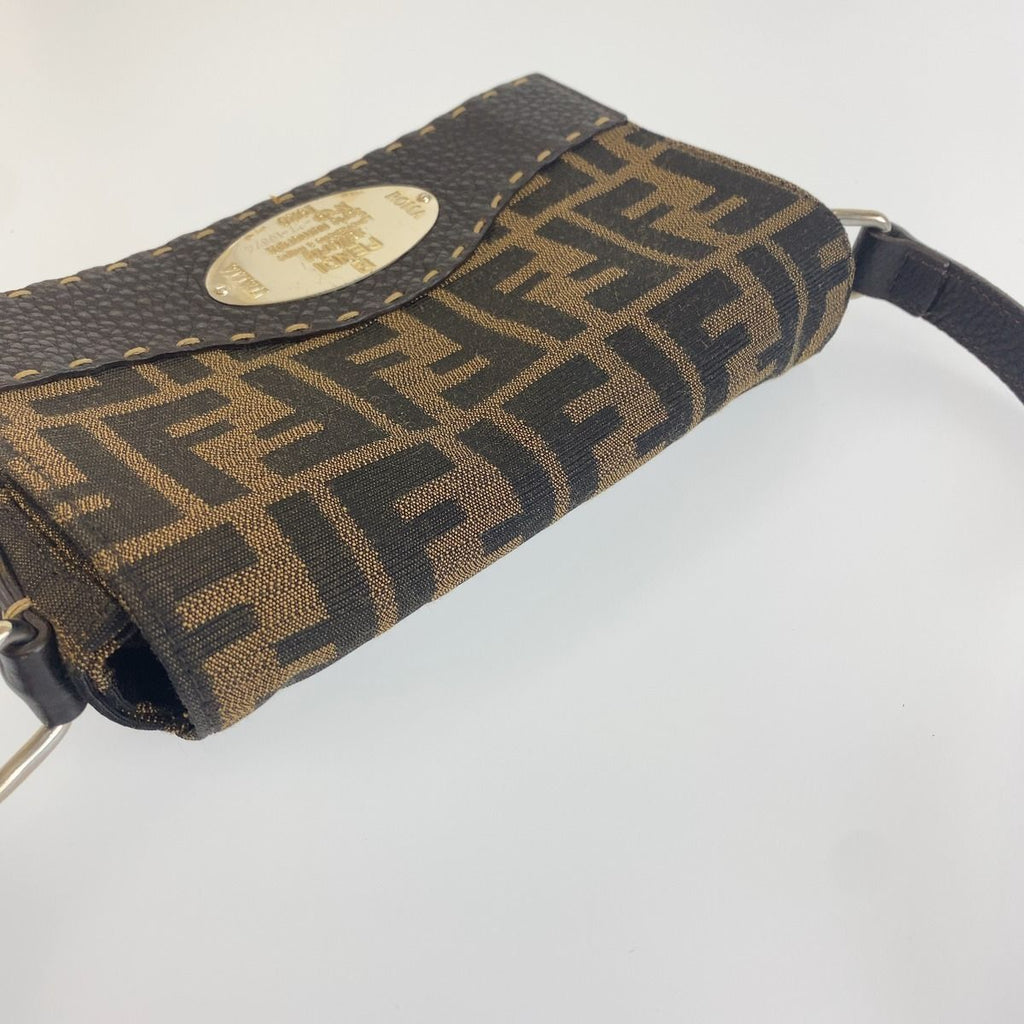Fendi Selleria Zucca Pattern Brown Canvas Leather Crossbody Shoulder Bag — view 8