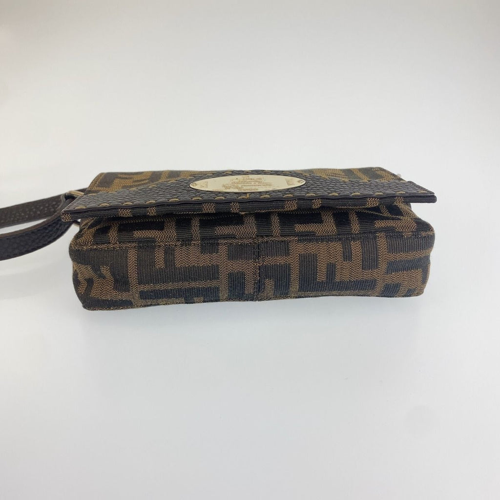 Fendi Selleria Zucca Pattern Brown Canvas Leather Crossbody Shoulder Bag — view 4