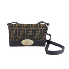 Fendi Selleria Zucca Pattern Brown Canvas Leather Crossbody Shoulder Bag