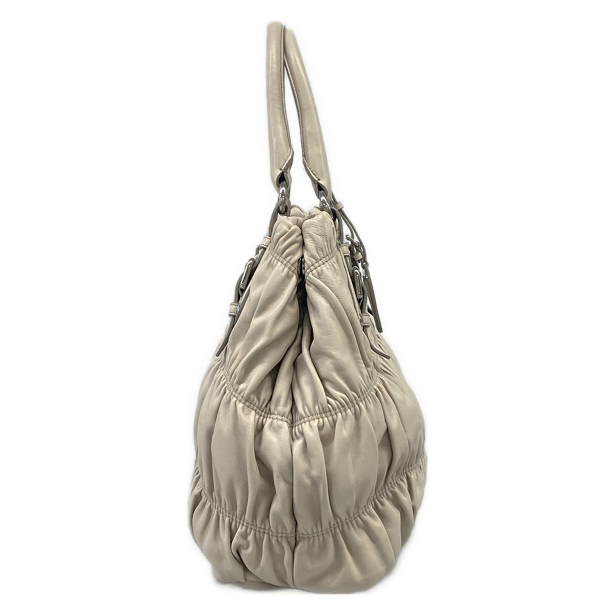 Prada Handbag Gathered Bag Light Gray Leather Tag — view 2