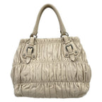 Prada Handbag Gathered Bag Light Gray Leather Tag — view 3