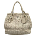 Prada Handbag Gathered Bag Light Gray Leather Tag
