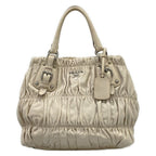 Prada Handbag Gathered Bag Light Gray Leather Tag