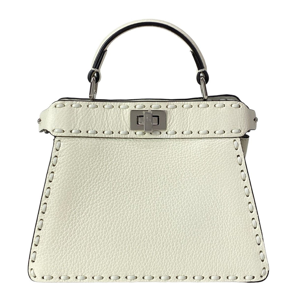 Fendi Handbag Peekaboo ISeeU Petit Selleria White Leather