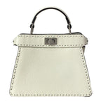 Fendi Handbag Peekaboo ISeeU Petit Selleria White Leather