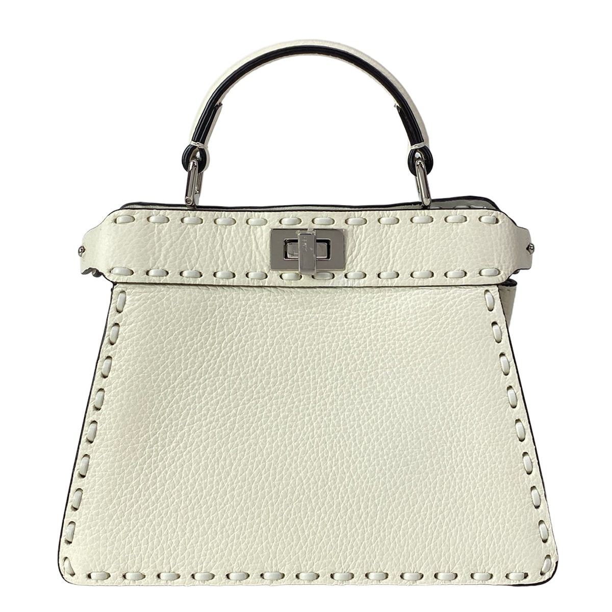 Fendi Handbag Peekaboo ISeeU Petit Selleria White Leather