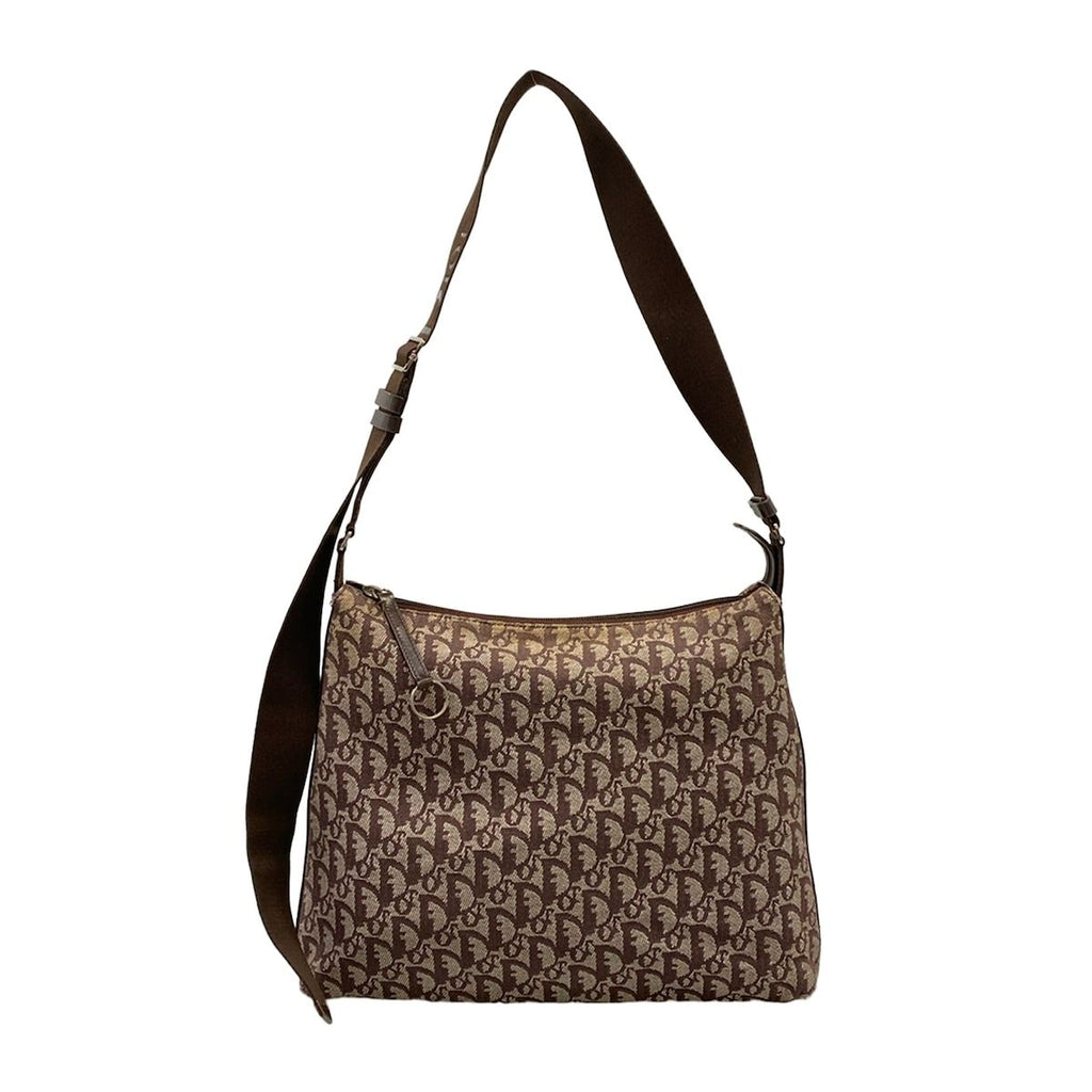 Dior Shoulder Bag Logo Glam Dark Brown Ivory Leather