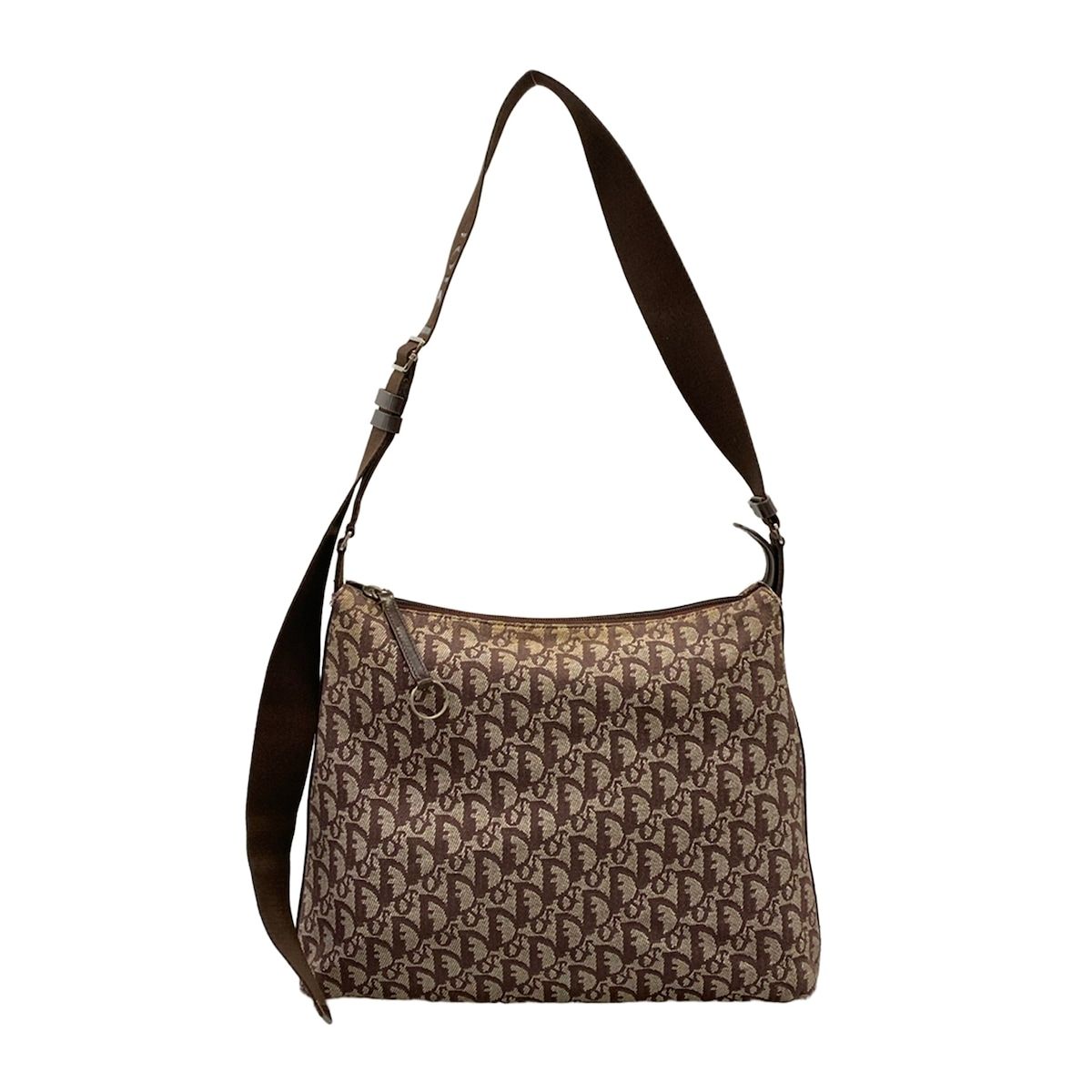 Dior Shoulder Bag Logo Glam Dark Brown Ivory Leather