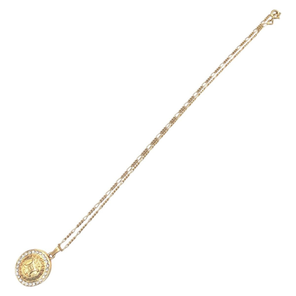 Celine Vintage Triomphe Rhinestone Gold Metal Necklace — view 3