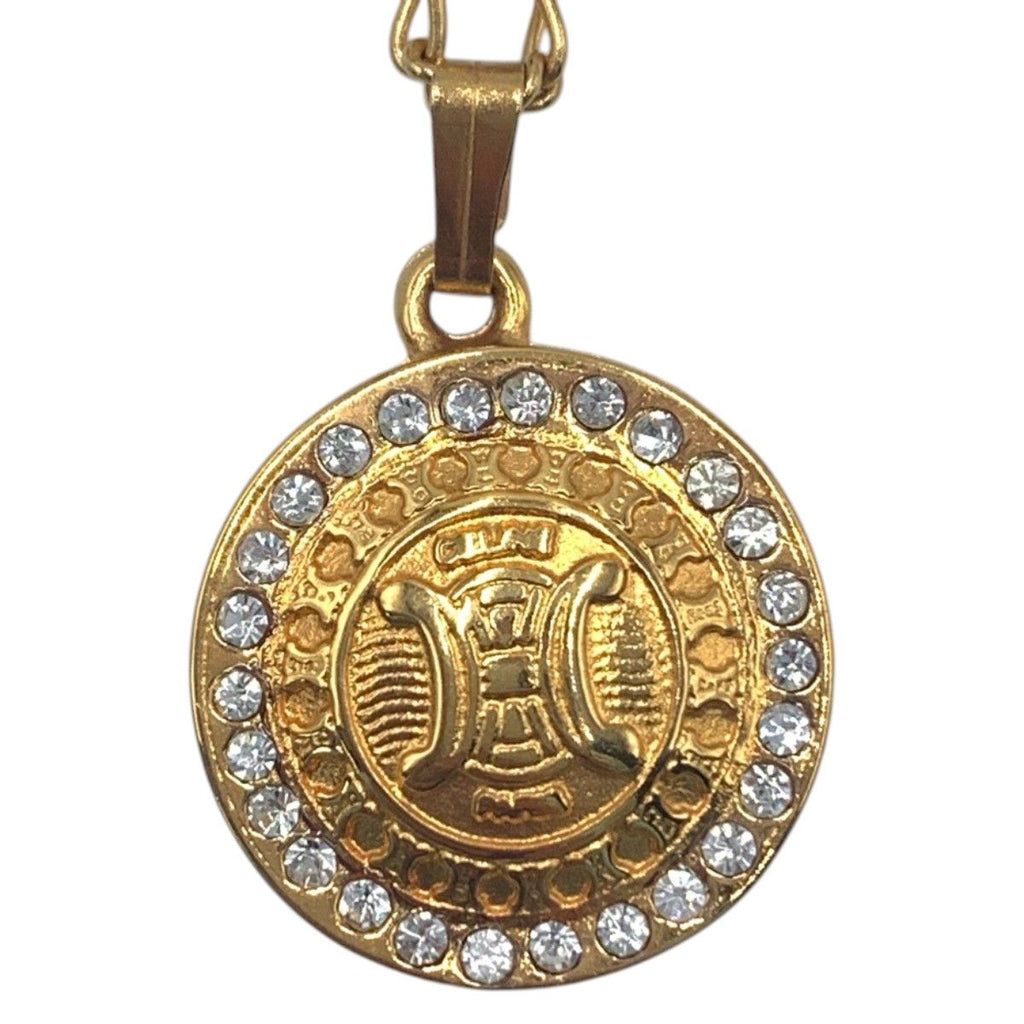 Celine Vintage Triomphe Rhinestone Gold Metal Necklace — view 8