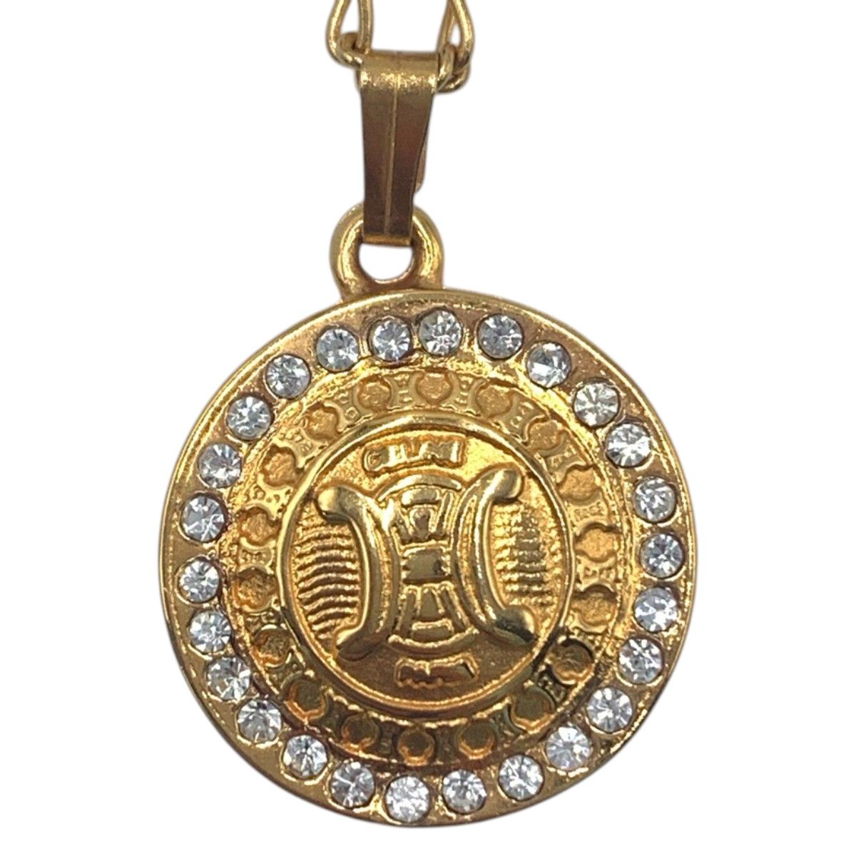 Celine Vintage Triomphe Rhinestone Gold Metal Necklace — view 8