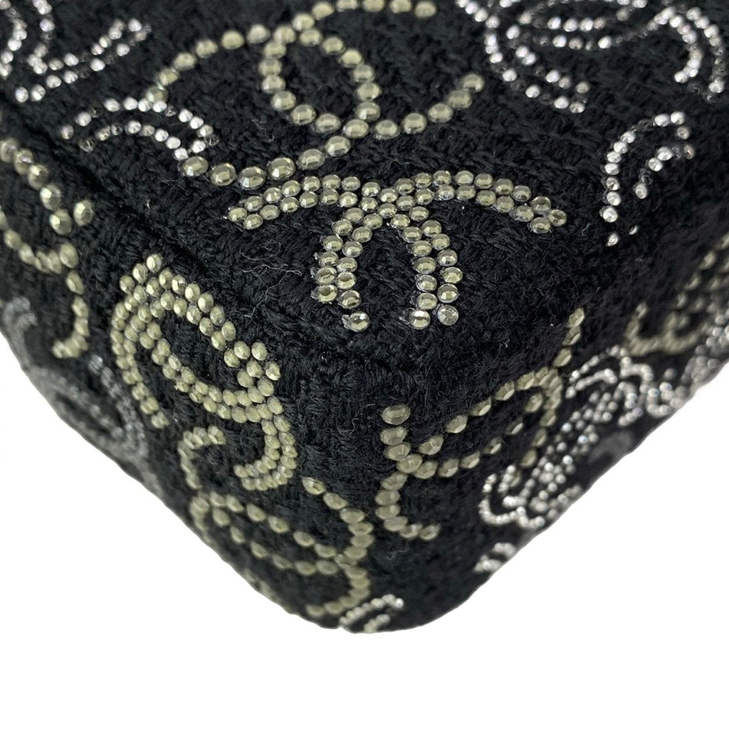 Chanel Shoulder Bag CC Rhinestone Quilted Black Silver Wool — view 8