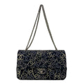 Chanel Shoulder Bag CC Rhinestone Quilted Black Silver Wool