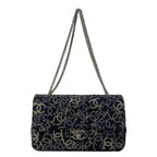 Chanel Shoulder Bag CC Rhinestone Quilted Black Silver Wool