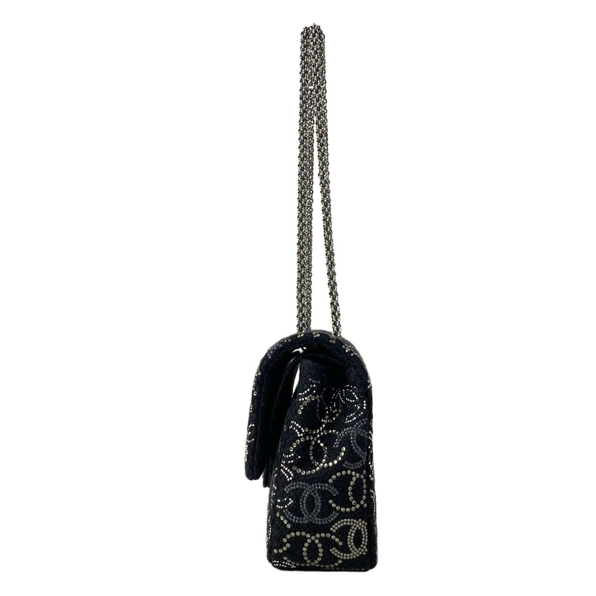 Chanel Shoulder Bag CC Rhinestone Quilted Black Silver Wool — view 4