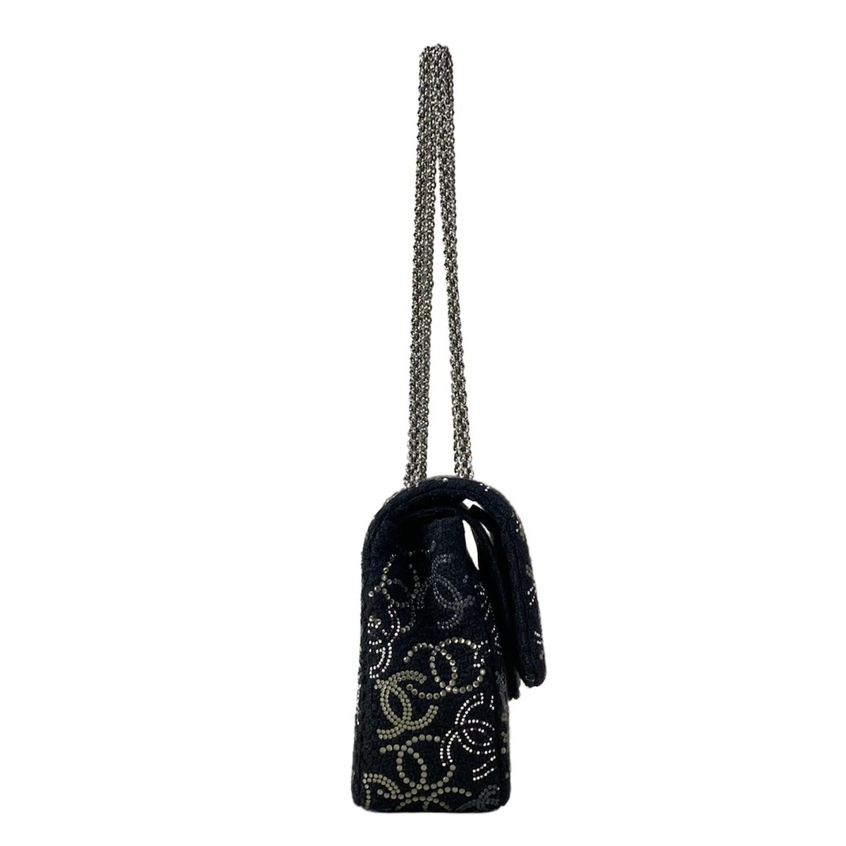 Chanel Shoulder Bag CC Rhinestone Quilted Black Silver Wool — view 2