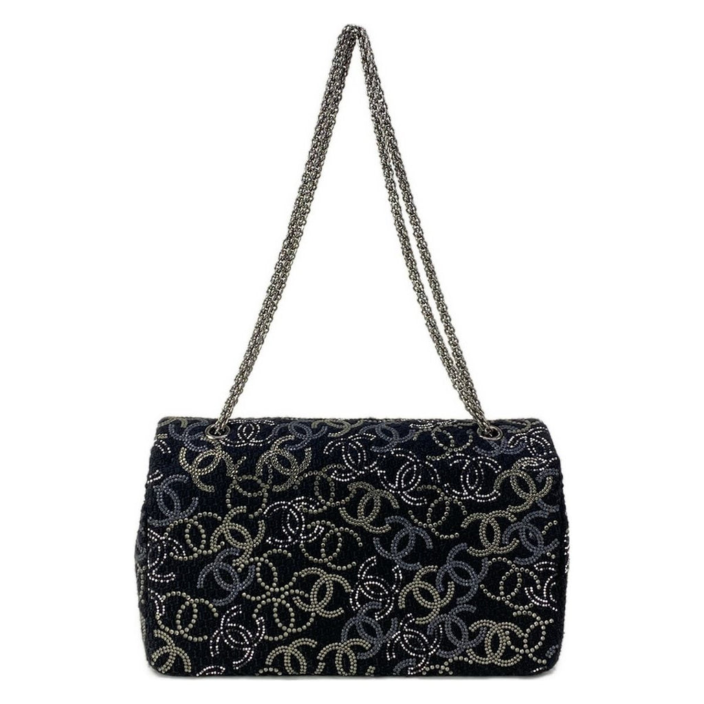 Chanel Shoulder Bag CC Rhinestone Quilted Black Silver Wool — view 3