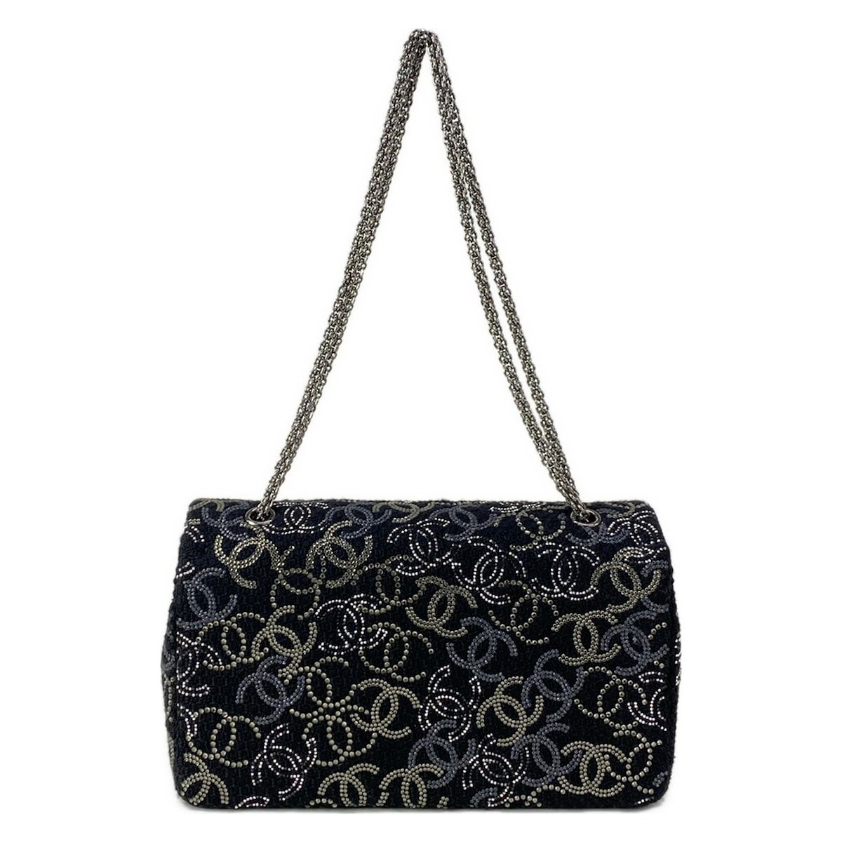 Chanel Shoulder Bag CC Rhinestone Quilted Black Silver Wool — view 3