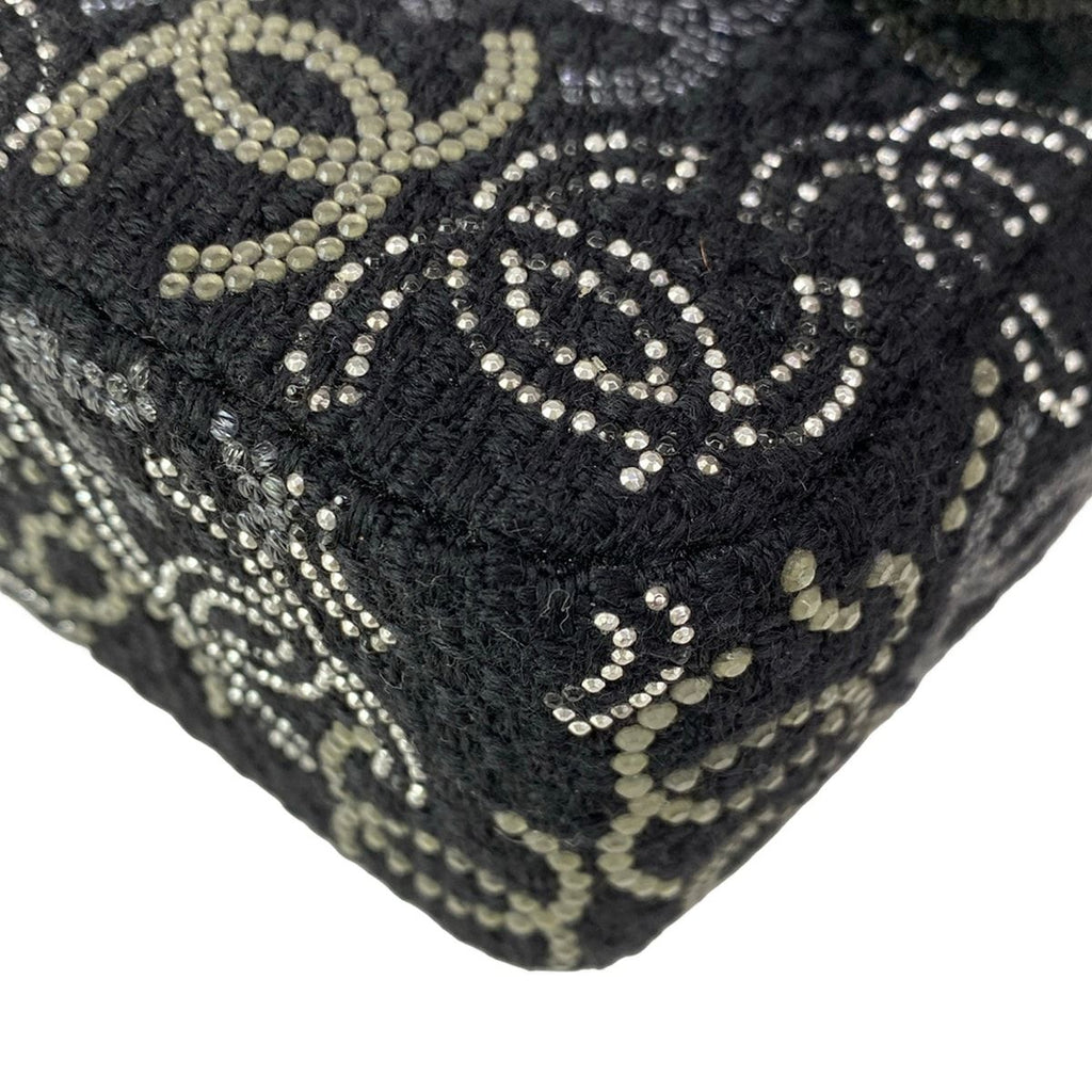 Chanel Shoulder Bag CC Rhinestone Quilted Black Silver Wool — view 7