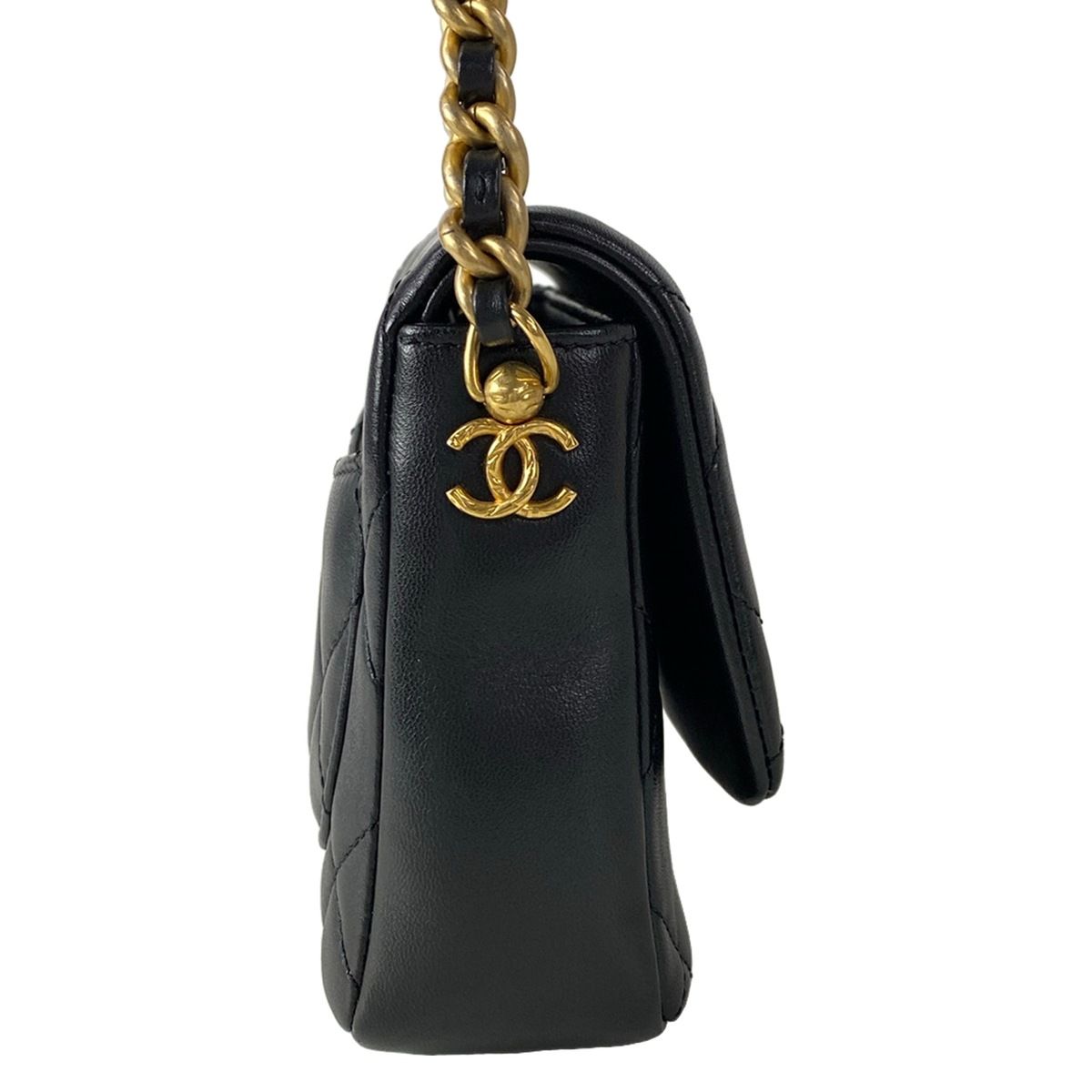 Chanel Shoulder Bag Mini Quilted Black Chain Gold Lambskin — view 2