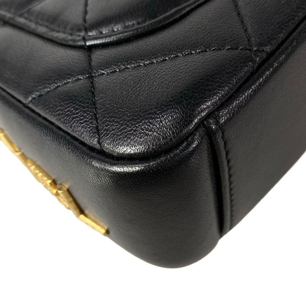 Chanel Shoulder Bag Mini Quilted Black Chain Gold Lambskin — view 8