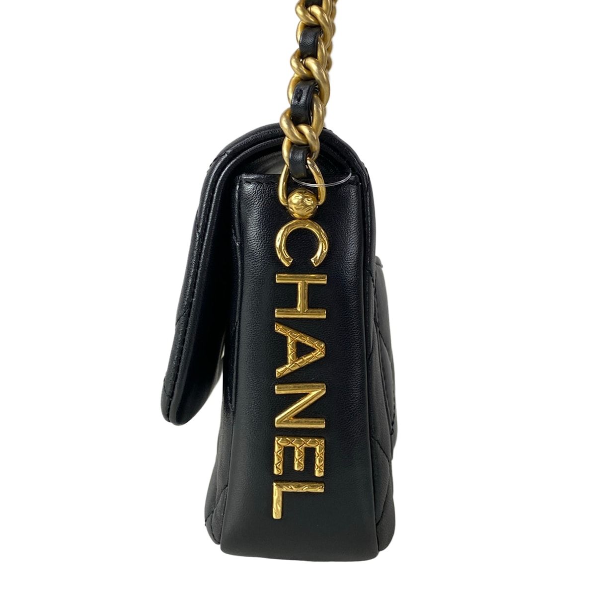 Chanel Shoulder Bag Mini Quilted Black Chain Gold Lambskin — view 4