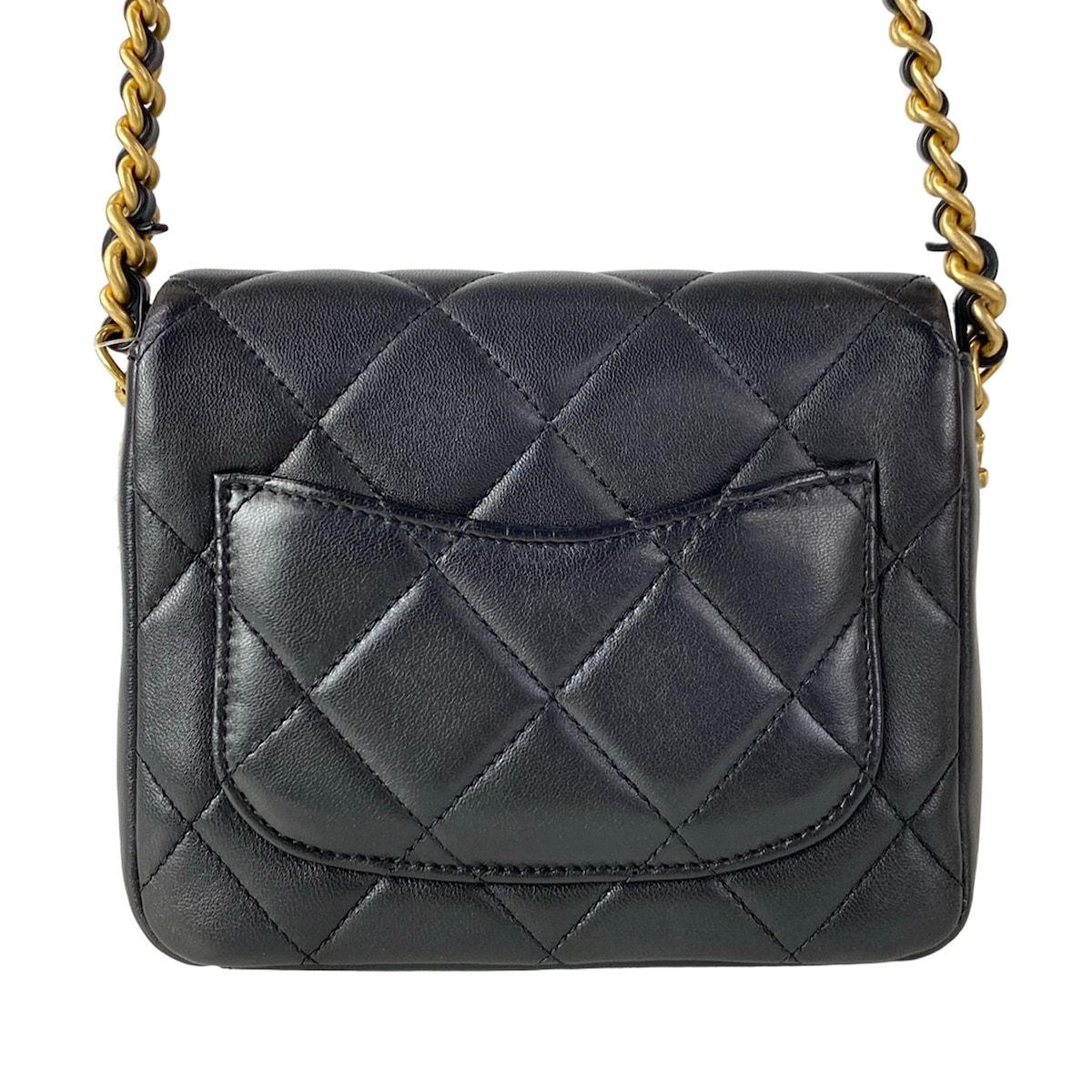 Chanel Shoulder Bag Mini Quilted Black Chain Gold Lambskin — view 3