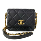 Chanel Shoulder Bag Mini Quilted Black Chain Gold Lambskin