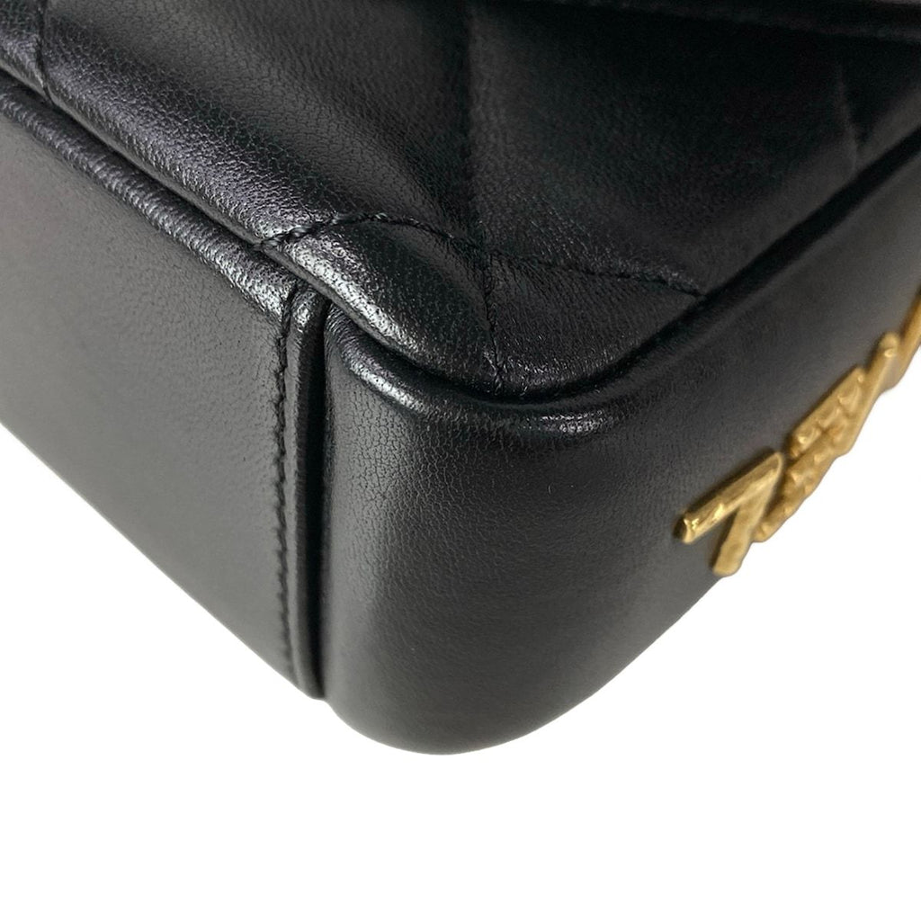Chanel Shoulder Bag Mini Quilted Black Chain Gold Lambskin — view 7
