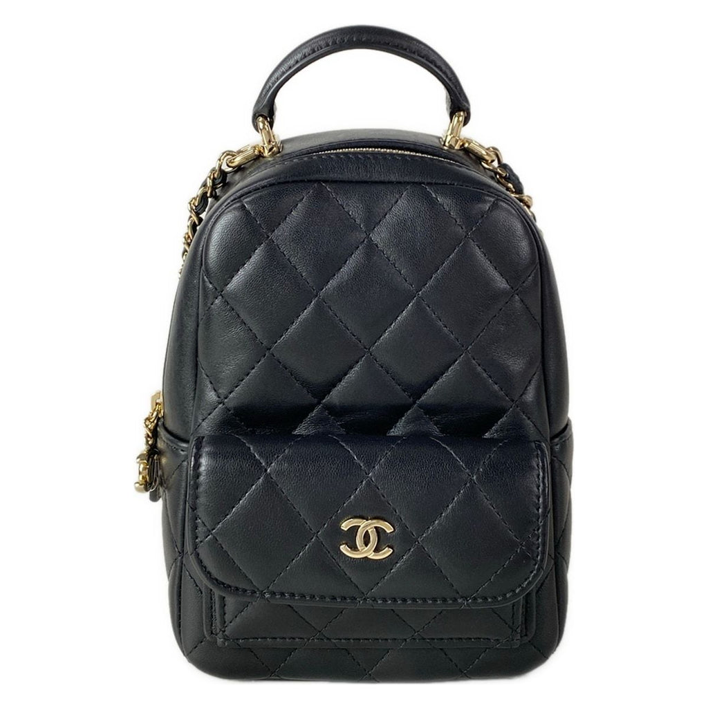 Chanel Backpack Quilted Black Chain Shoulder Gold Lambskin