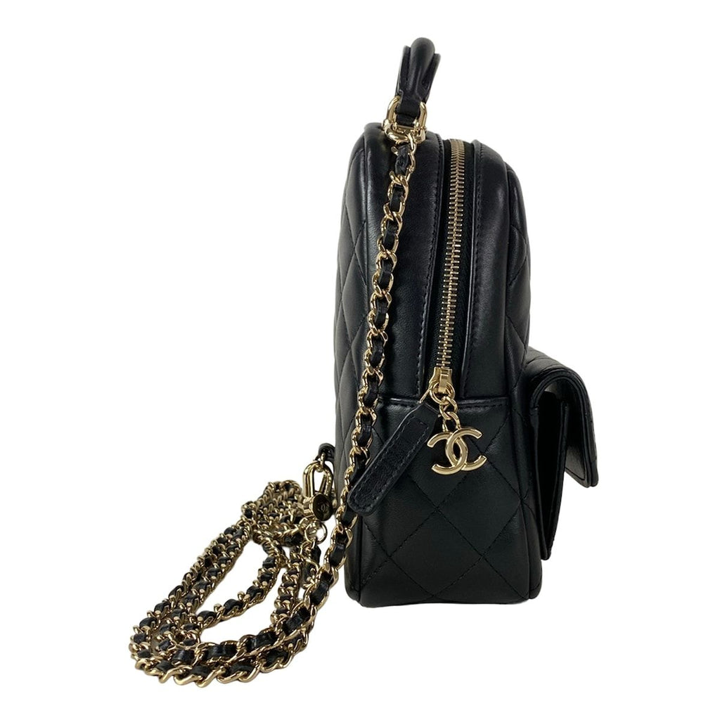 Chanel Backpack Quilted Black Chain Shoulder Gold Lambskin — view 2
