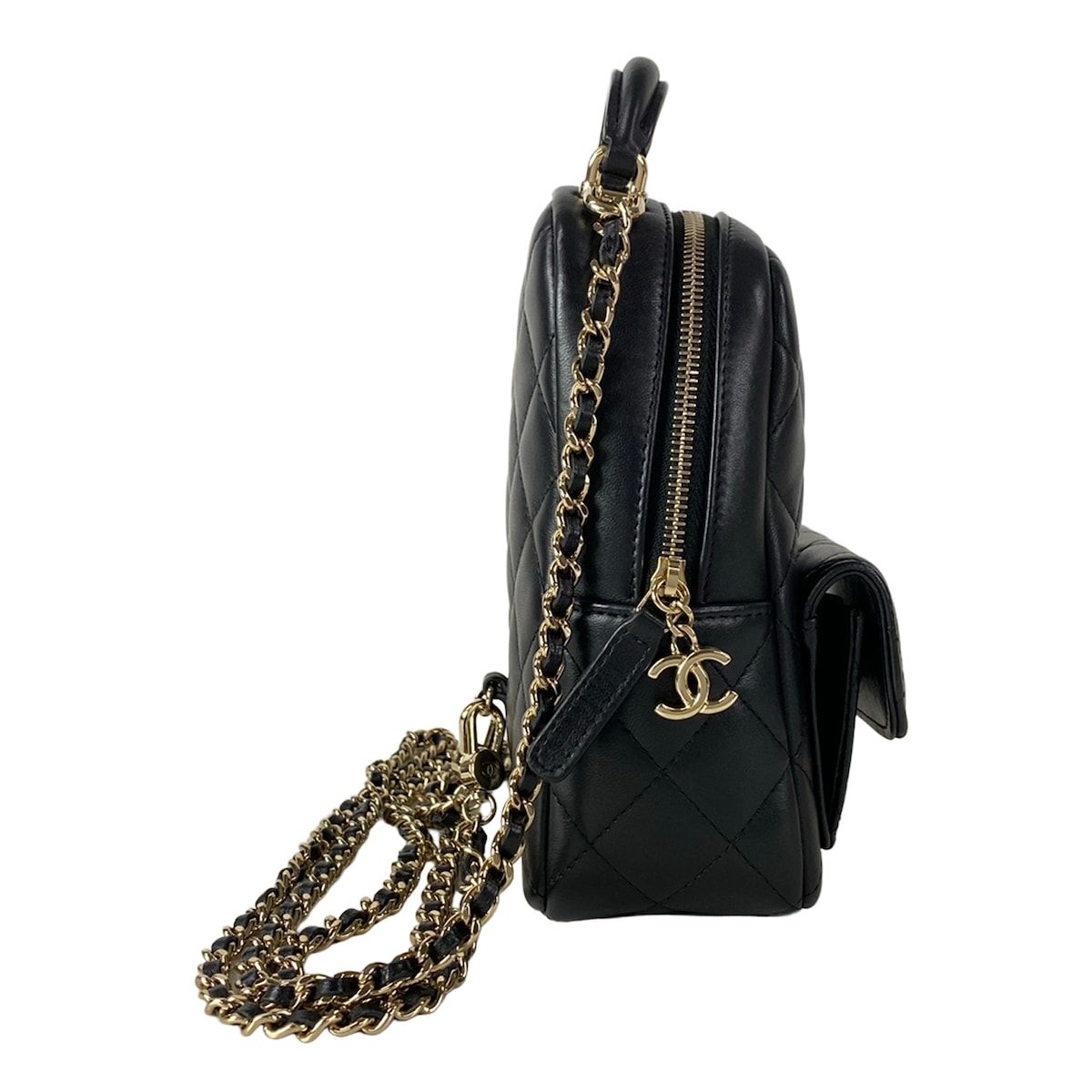 Chanel Backpack Quilted Black Chain Shoulder Gold Lambskin — view 2