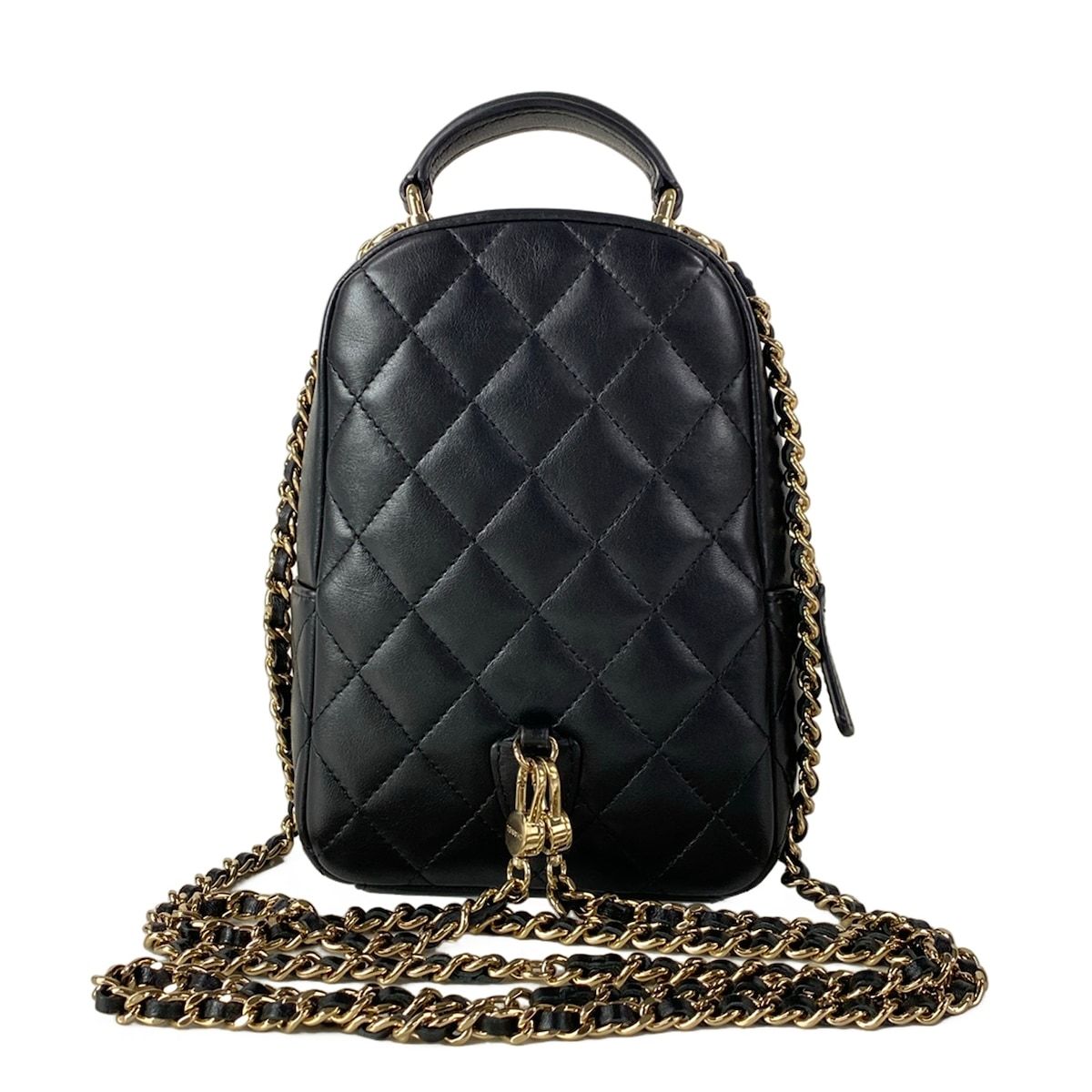 Chanel Backpack Quilted Black Chain Shoulder Gold Lambskin — view 3
