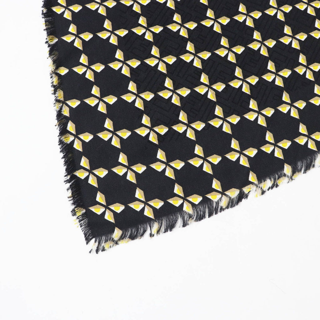 Fendi Silk Blend Raccoon Fur Zucca Pattern Scarf Black Yellow — view 8